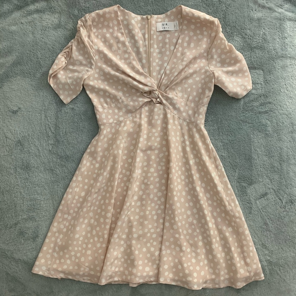 SIR The Label Twist Front Polka Dot Dress-Blush